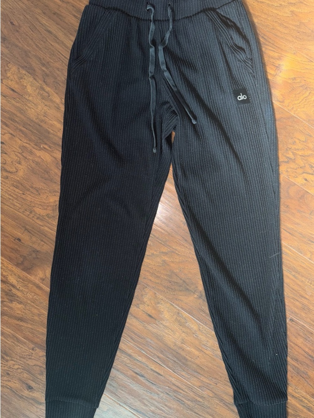 ALO Yoga Muse Black Ribbed Joggers with Drawstring